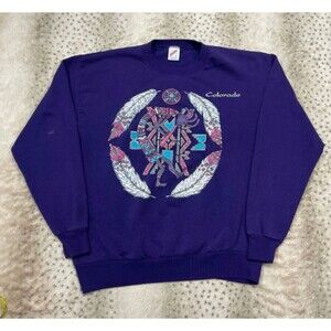 VTG Kokopelli Graphic Colorado Crewneck Sweater Purple Size L USA Made